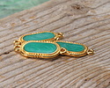 24K Gold (plated) Emerald Pearl Enamel Oval Focal Link 23x10mm