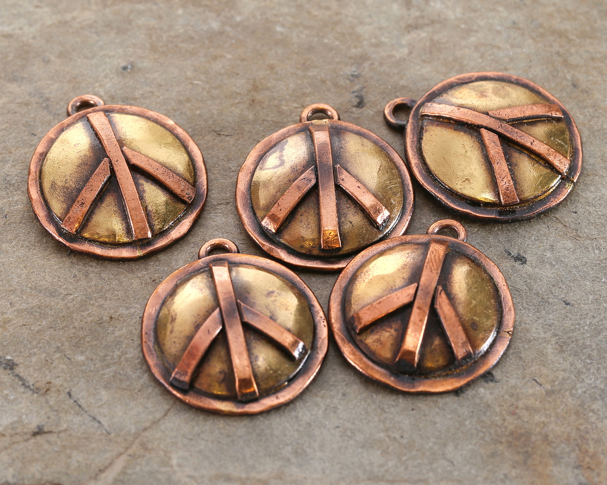 Patricia Healey Antiqued Copper & Brass Peace Sign Charm 22x26mm