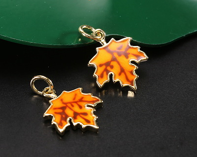 18k Gold (plated) Orange Enamel Maple Leaf Focal 11.8x15mm