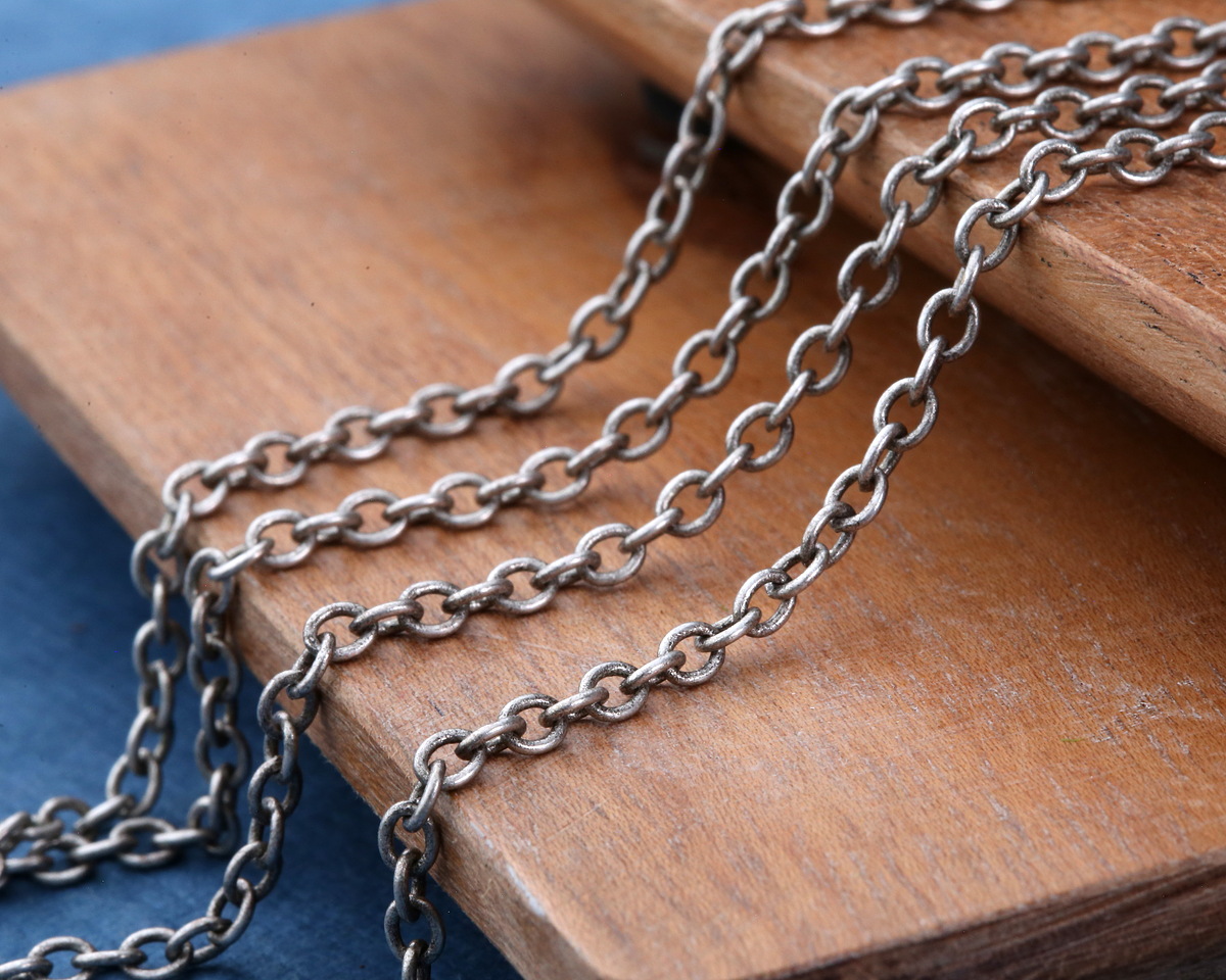 Antique Silver (plated) Round Wire Cable Chain, 5' Package