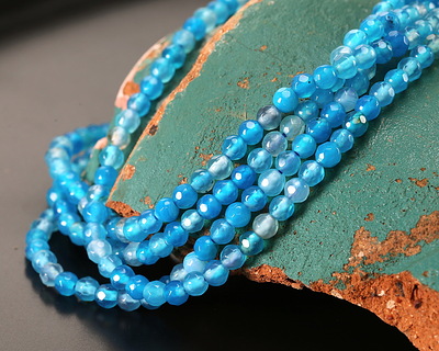 Sky Blue Line Agate Faceted Round 4mm