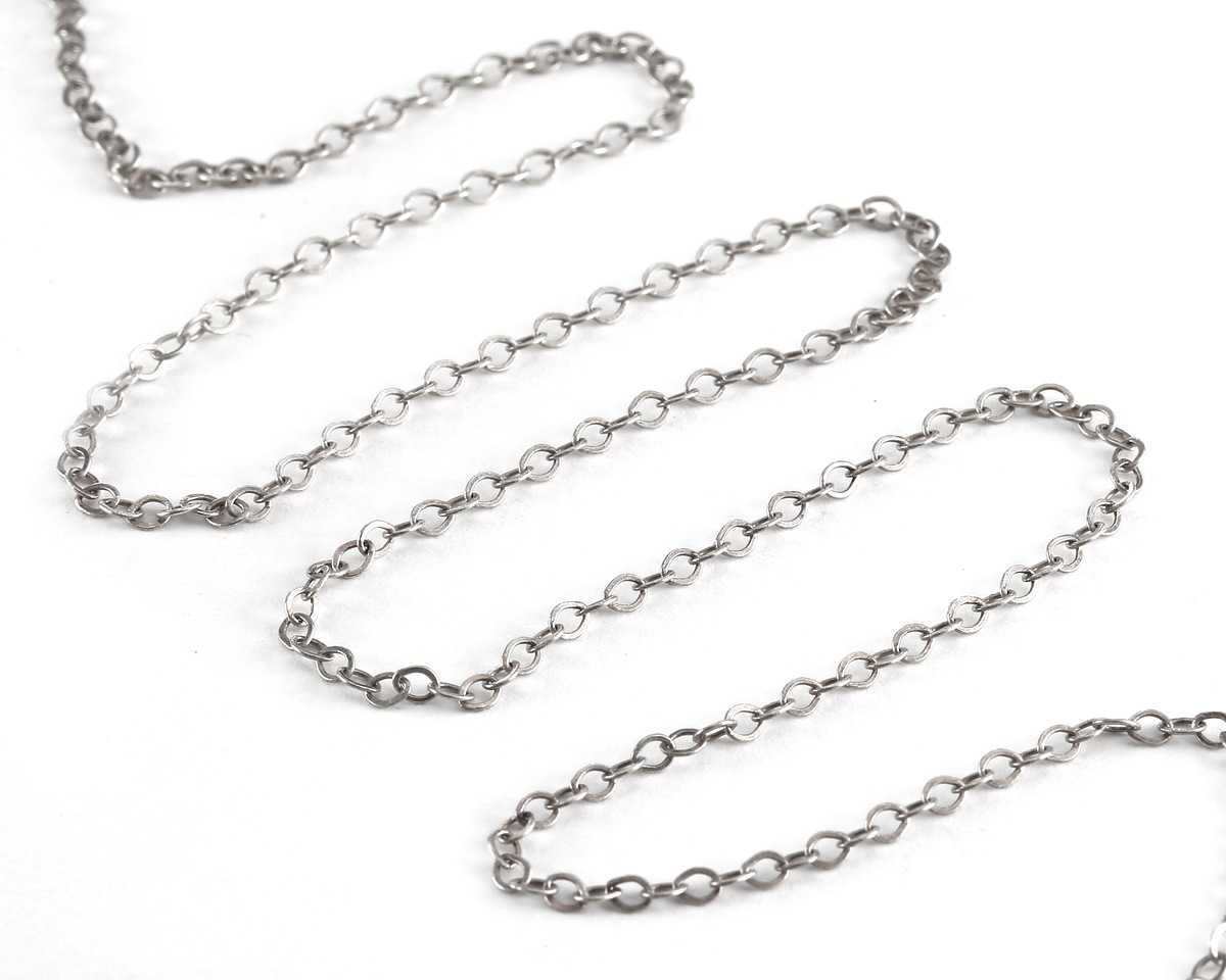 Antique Silver (plated) Tiny Flat Oval Chain, 5' Package