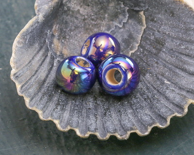 Mykonos Ceramic Iridescent Cobalt Rondelle 8.5x10mm