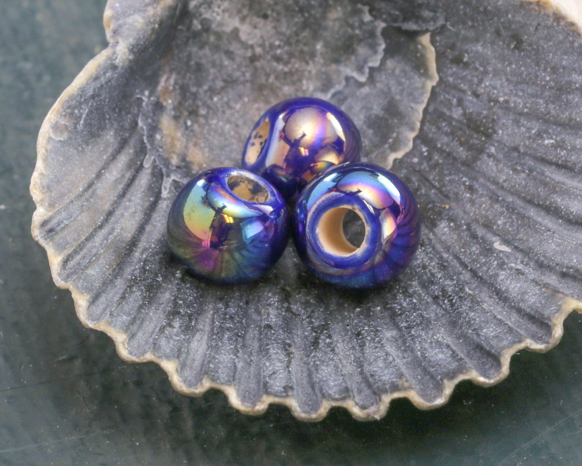 Mykonos Ceramic Iridescent Cobalt Rondelle 8.5x10mm