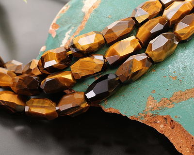 Tiger Eye Microfaceted Long Nugget 9x14mm