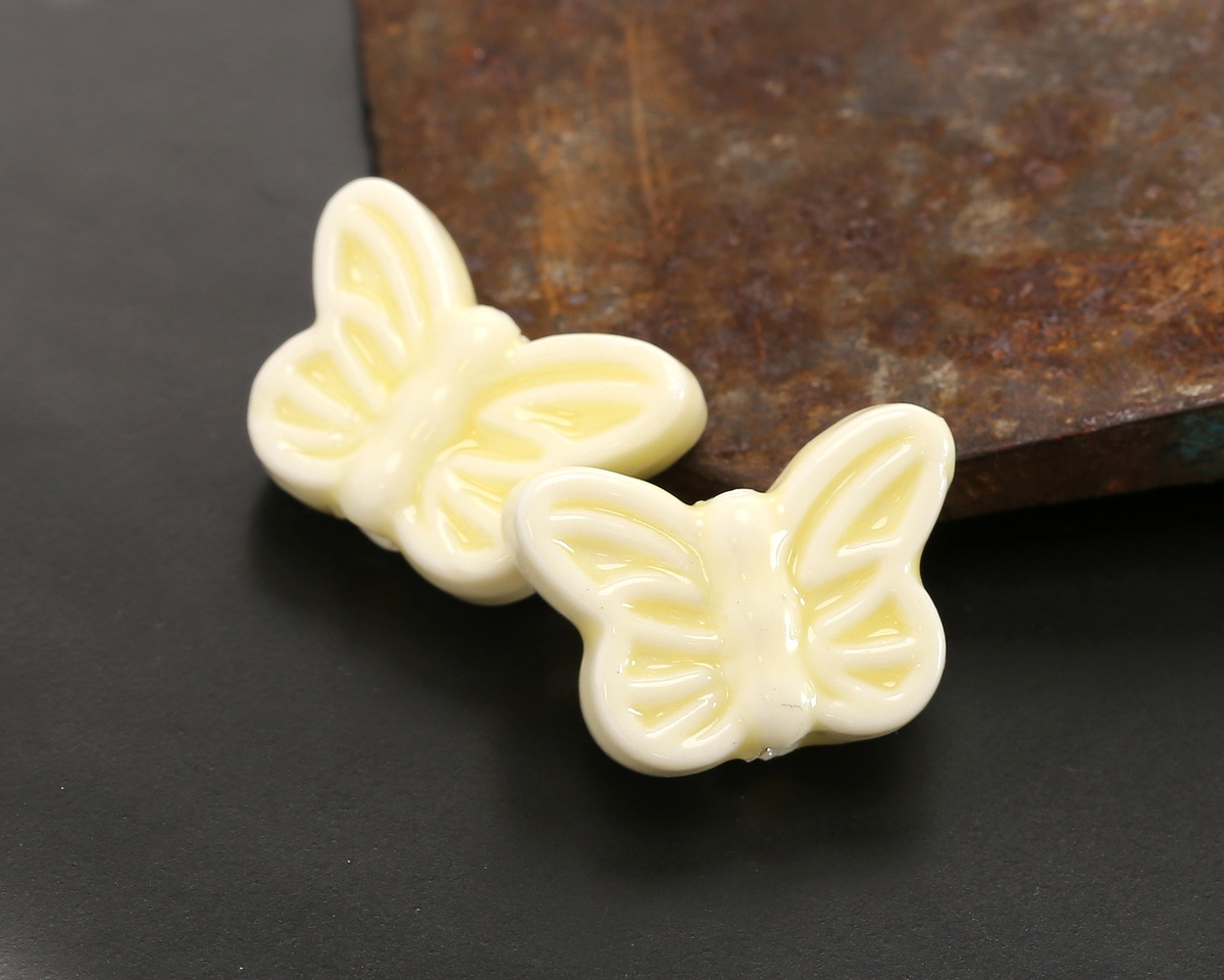 Lemon Yellow Porcelain Butterfly 12x18mm