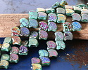 Czech Glass Laser Etched Mixed Designs on Turquoise w/ Rainbow Finish 2-Hole Ginkgo Leaf 7.5mm