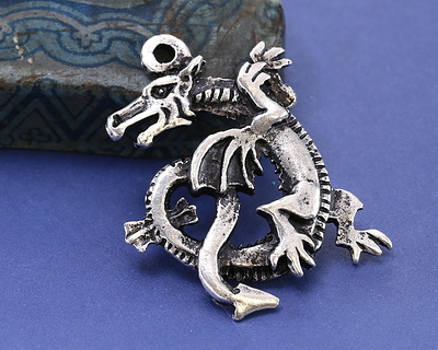 Mykonos Antique Silver (plated) Dragon Focal 24x37mm