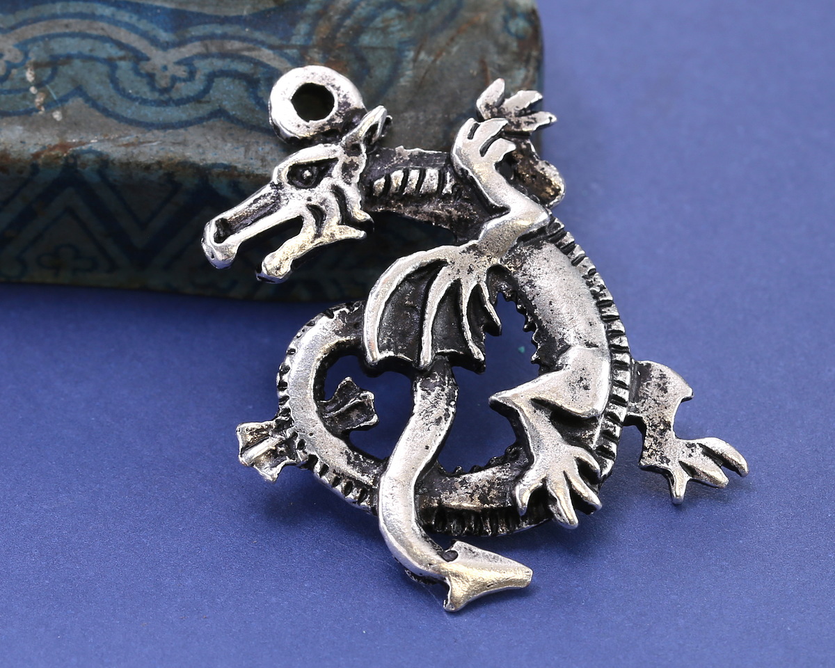 Mykonos Antique Silver (plated) Dragon Focal 24x37mm
