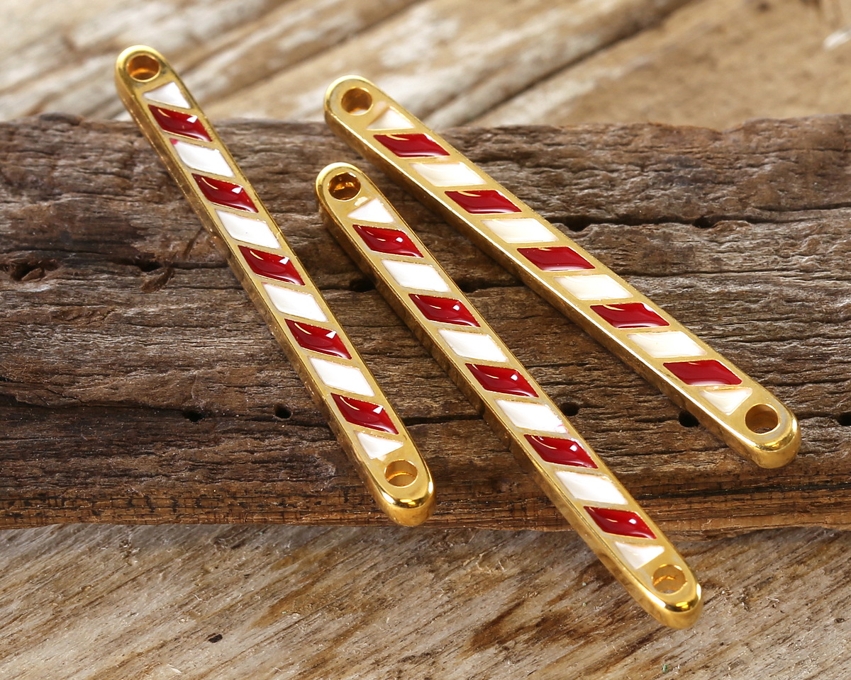 24K Gold (plated) Enamel Peppermint Stick Link 33x3mm