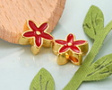 24K Gold (plated) Red Enamel Flower Bead 11mm