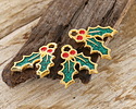 24K Gold (plated) Enamel Mistletoe Focal 13x16mm