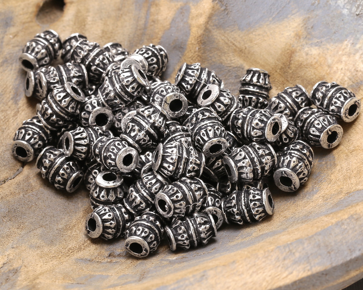 Mykonos Antique Silver (plated) Ornate Drum Barrel 10x8mm