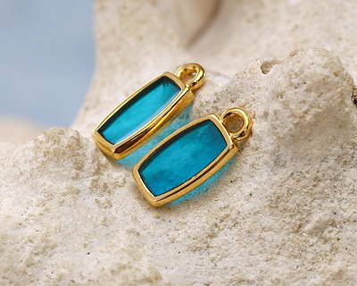 24K Gold (Plated) Transparent Turquoise Resin Rectangle Focal 6x13mm