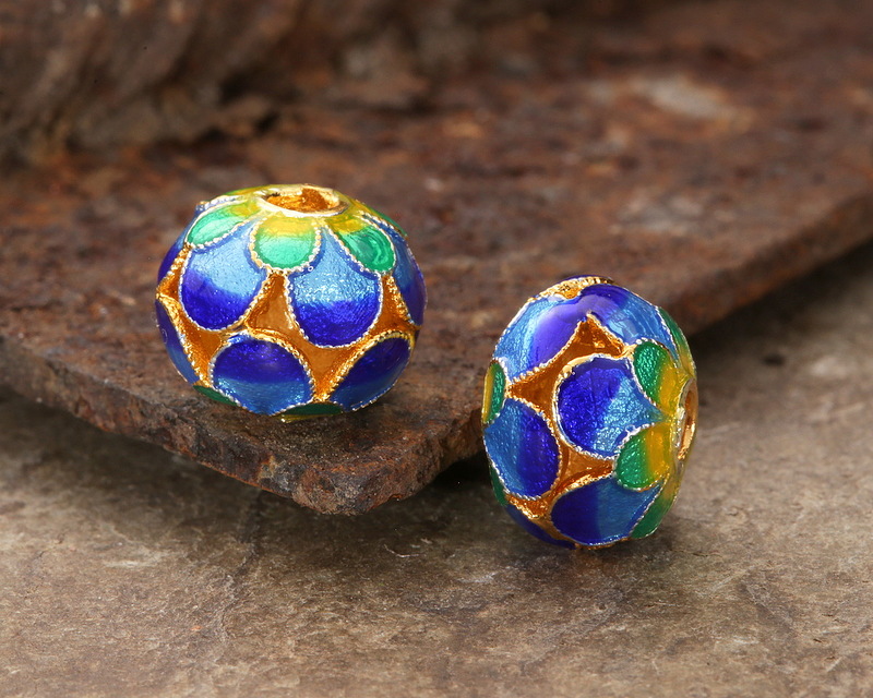 Cloisonné Blue, Aqua, Green & Yellow w/ Gold Finish Openwork Flower ...