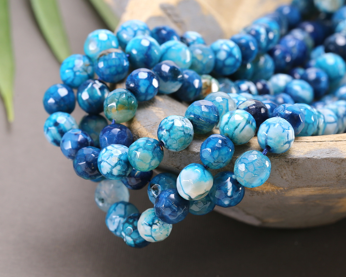 Aqua/White Fire Agate Faceted Round 8mm