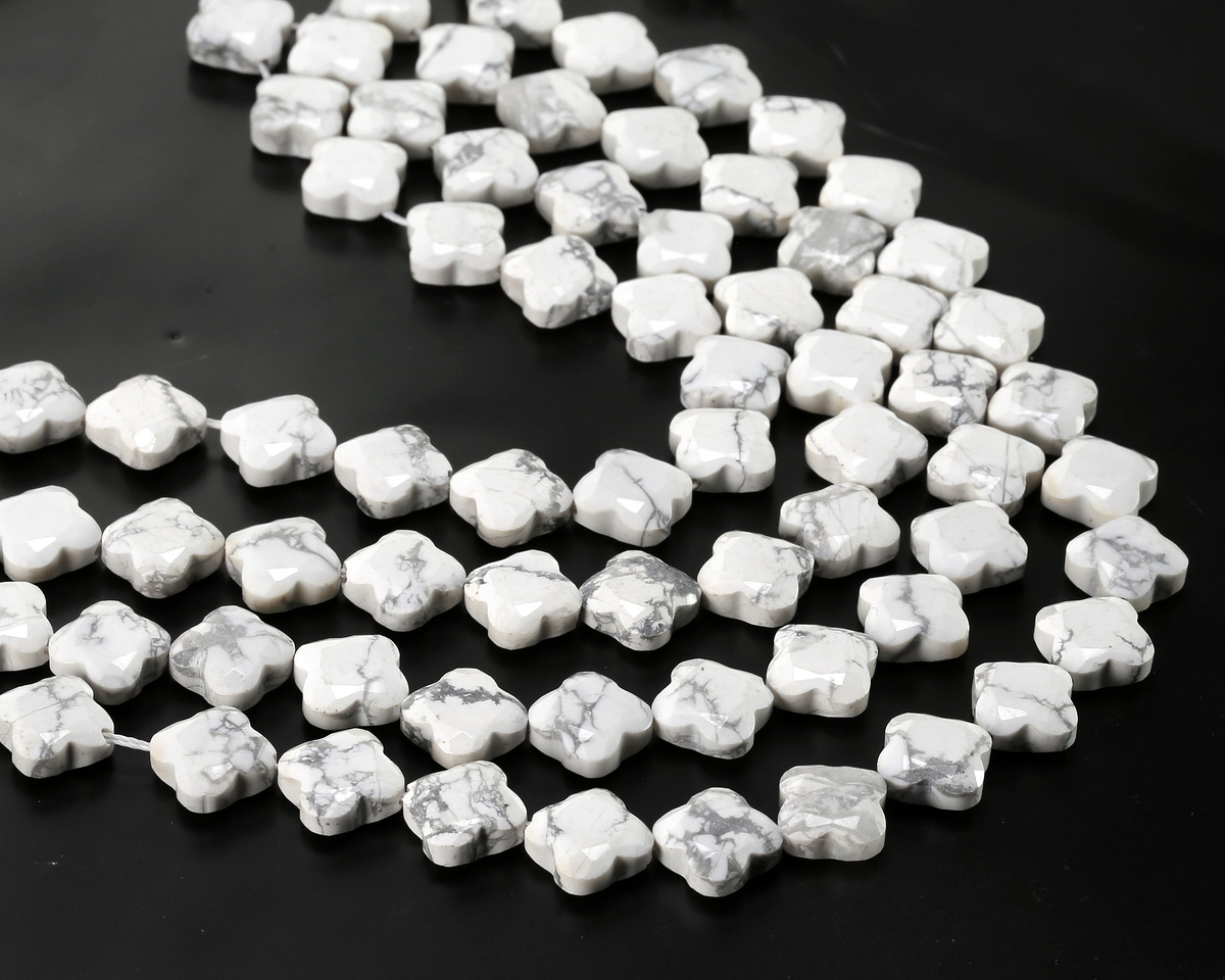 White Howlite Faceted Quatrefoil 13mm