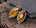 Tiger Eye Faceted Puff Oval Link w/ Silver Finish Bezel 12x20mm