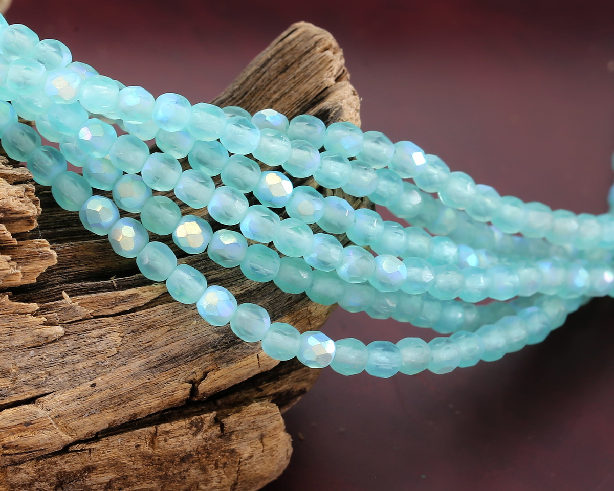 Czech Glass Matte Aquamarine AB Fire Polished Round 3mm
