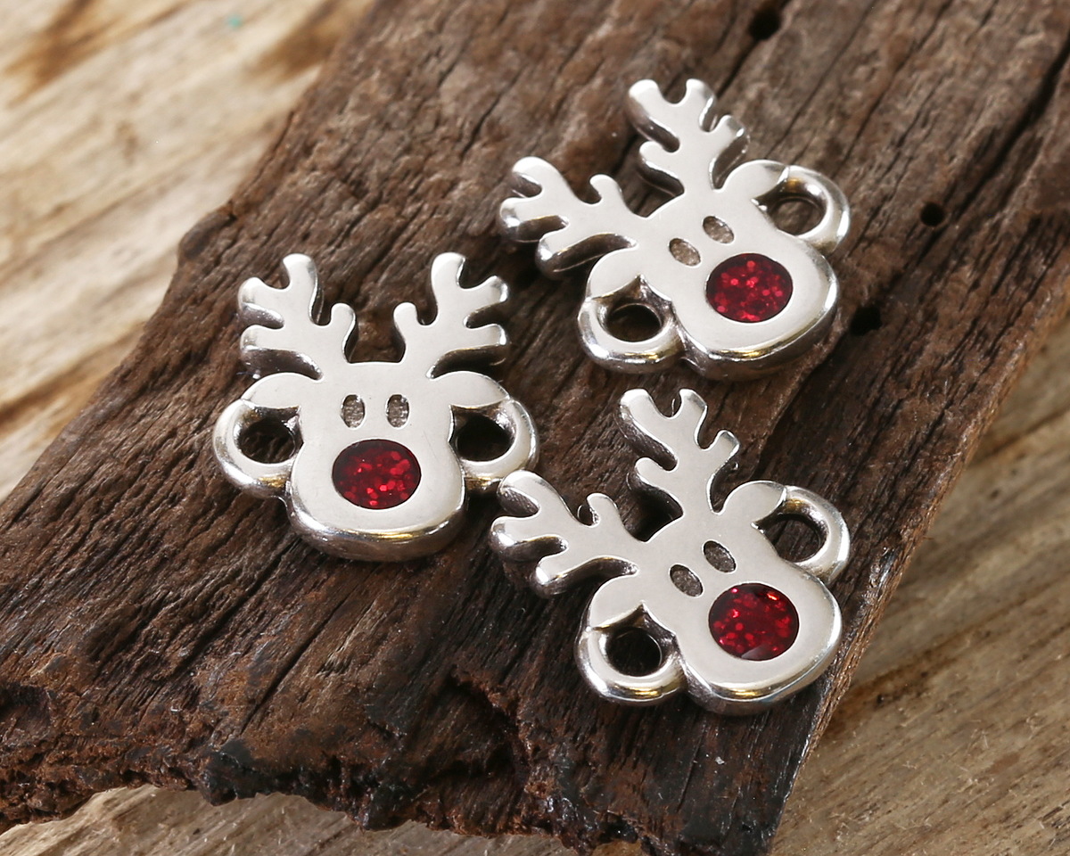 Antique Silver (plated) Enamel Rudolph the Reindeer Link 10x11.5mm