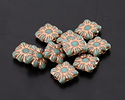 Czech Glass Turquoise w/ Copper Square Flower 9mm