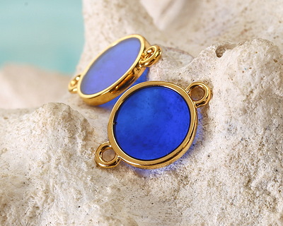 24K Gold (Plated) Transparent Cobalt Blue Resin Round Focal Link 12x17mm