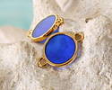 24K Gold (Plated) Transparent Cobalt Blue Resin Round Focal Link 12x17mm