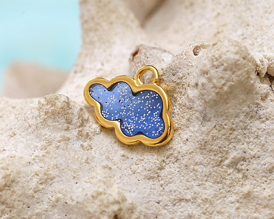 24K Gold (Plated) Transparent Sapphire Glitter Resin Cloud Focal 16x12mm