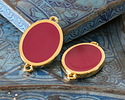 24K Gold (Plated) Cranberry Enamel Oval Focal Link 27x16mm