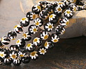 Millefiori Glass Black w/ White Daisy Round 10mm