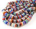 African Glass (Krobo) Multi Color Stripes Powder Glass 4-Sided Beads 15-17x11mm