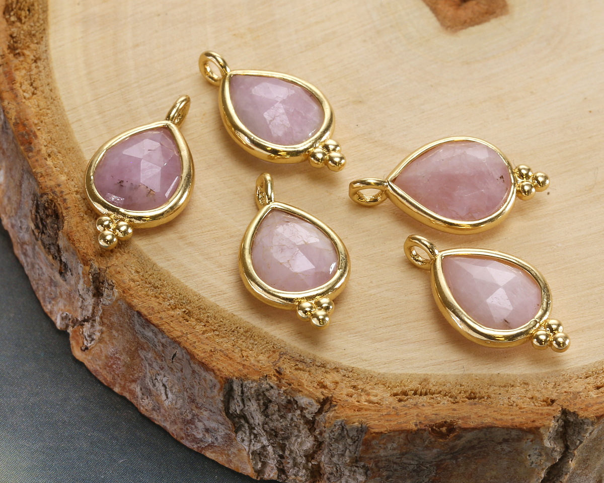 Kunzite w/ Gold Finish Faceted Teardrop Focal 10x12mm