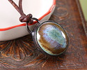 Gaea Ceramic Magical Mist Oval set in Antique Copper Bezel 28-30x18-19mm