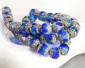 Czech Glass Mykonos Blue Picasso w/ Gold Lantern 8mm
