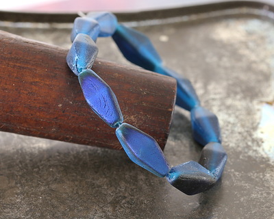 Czech Glass Matte Pacific Blue w/ Metallic Blue Finish Rhombus 14x7mm