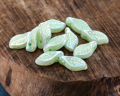Czech Glass Sage AB Lustered Leaf Drop 6x12mm