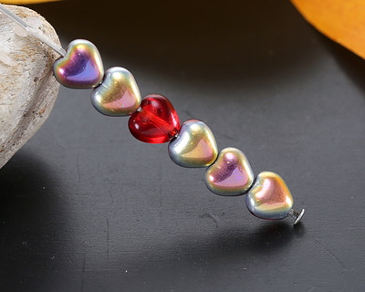 Czech Glass Ruby Red w/ Vitrail Heart 6mm