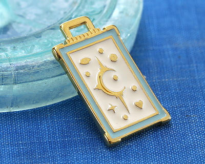 24K Gold (plated) Ivory & Sky Blue Enamel Tarot Card Focal 18x29mm
