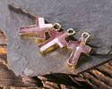 Strawberry Quartz Faceted Cross Focal w/ Gold Finish 10x15mm