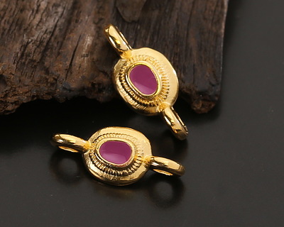 24K Gold (plated) Orchid Enamel Ornate Organic Oval Focal Link 15x7mm