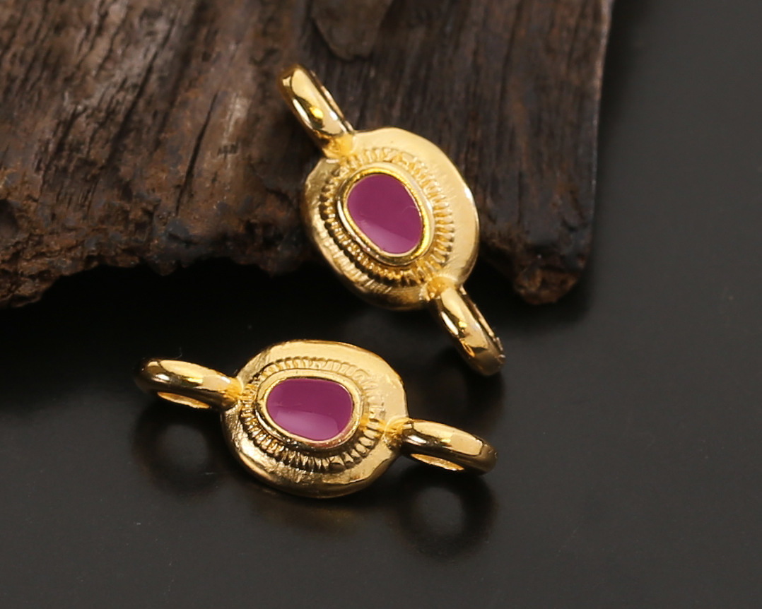 24K Gold (plated) Orchid Enamel Ornate Organic Oval Focal Link 15x7mm