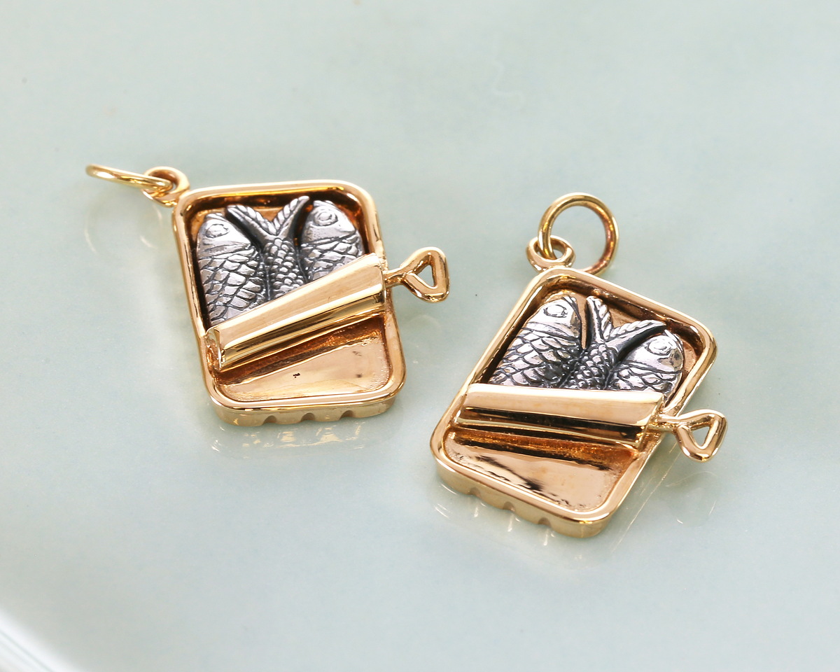 Nina Designs Sterling Silver & Bronze Sardine Can Charm 18x25mm