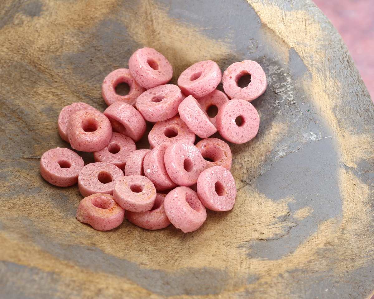 African Glass Sandcast Powder Glass (Krobo) Pink Disc 8-9mm