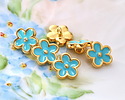 24K Gold (plated) Turquoise Enamel Daisy Button 10mm
