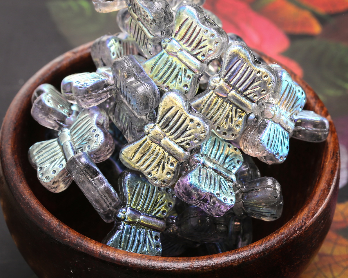 Czech Glass Crystal AB w/ Silver Butterfly 16x11mm