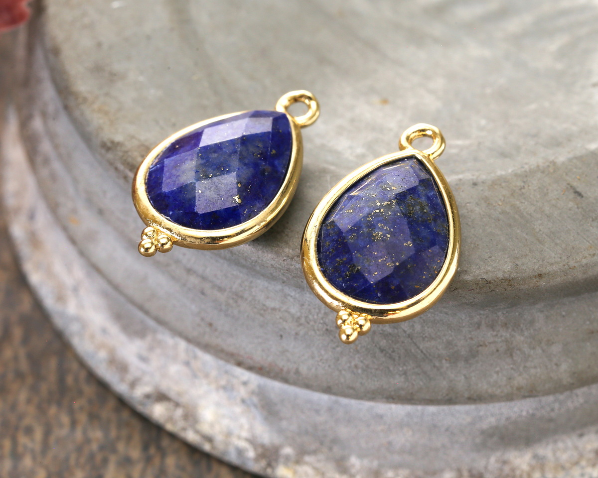 Lapis w/ Gold Finish Faceted Teardrop Focal 12x21mm