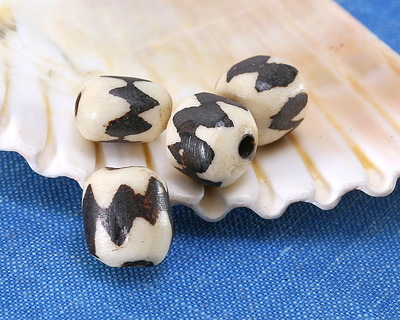 African Batiked Bone Zigzag Barrel Bead 8-12x8-10mm