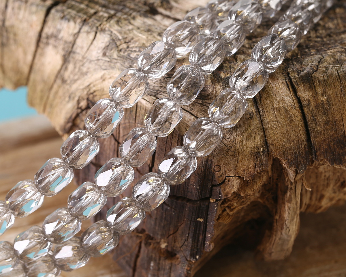 Czech Glass Crystal w/ Antique Silver Cruller Barrel 8x6mm