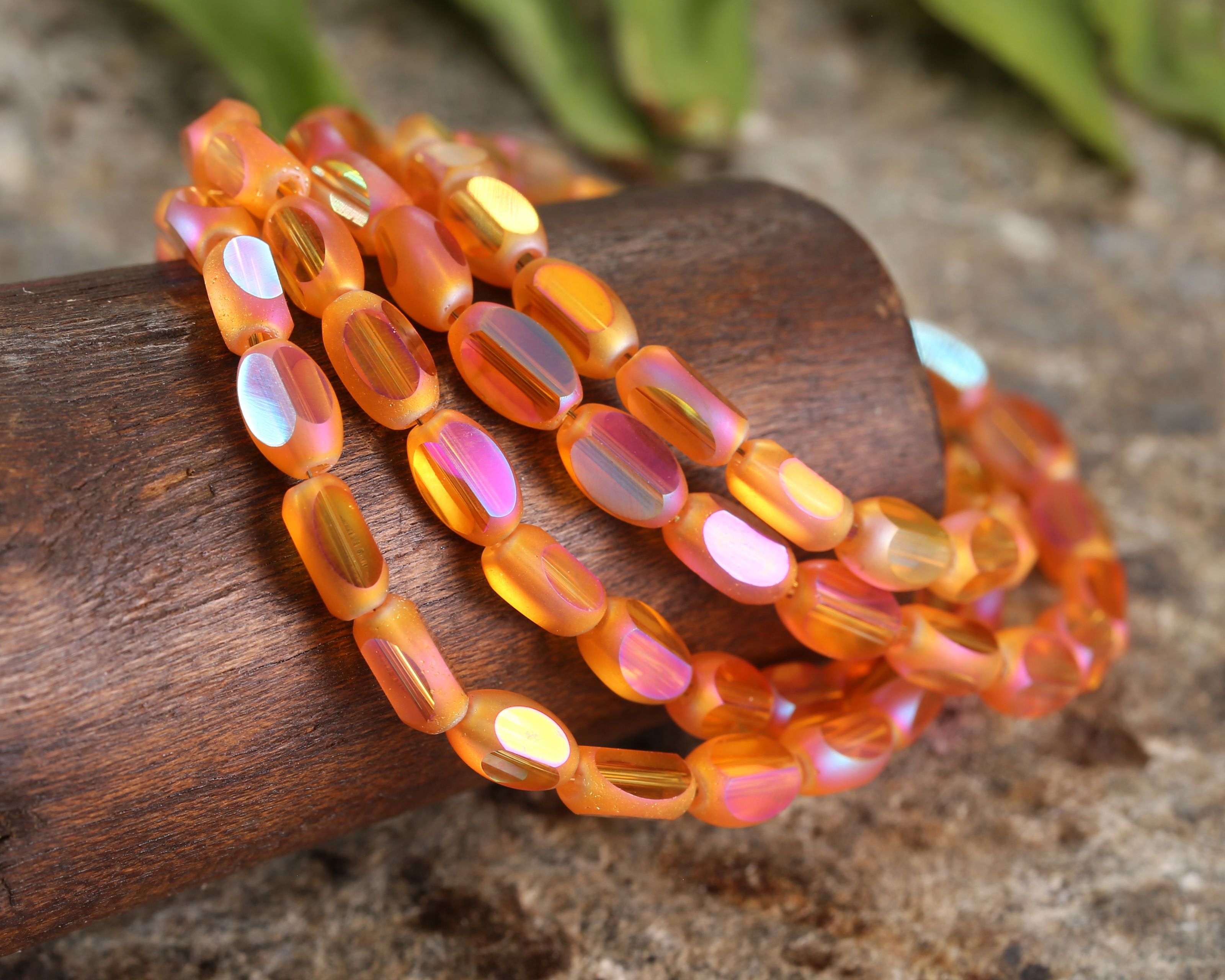 Tangerine Crystal w/ Golden AB Faceted Rice 6x4mm