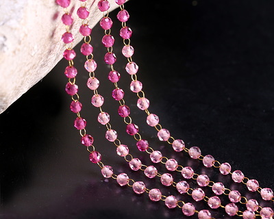 Roses Mix Ombré Crystal 2mm Gold (plated) Stainless Steel Bead Chain, 16' Spool